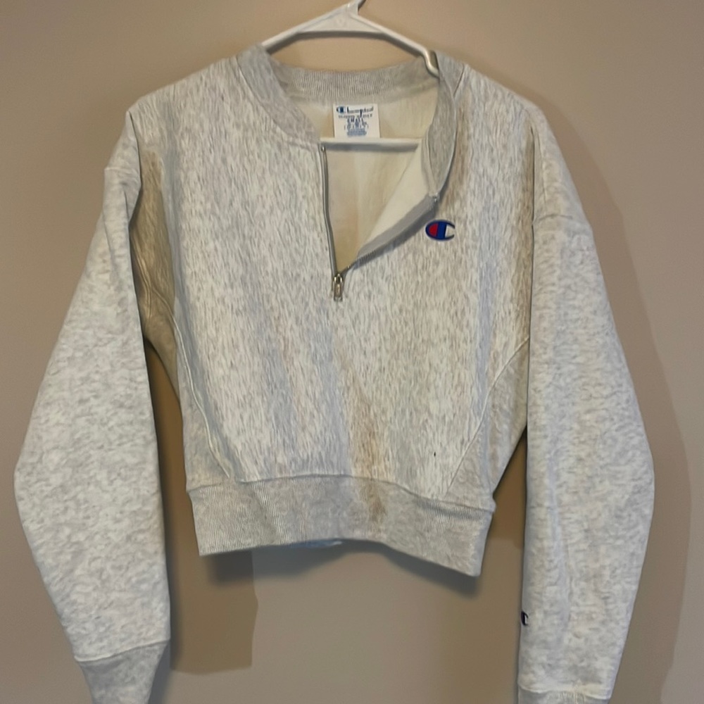Champion Light Gray Quarter-Zip Cropped Sweatshirt